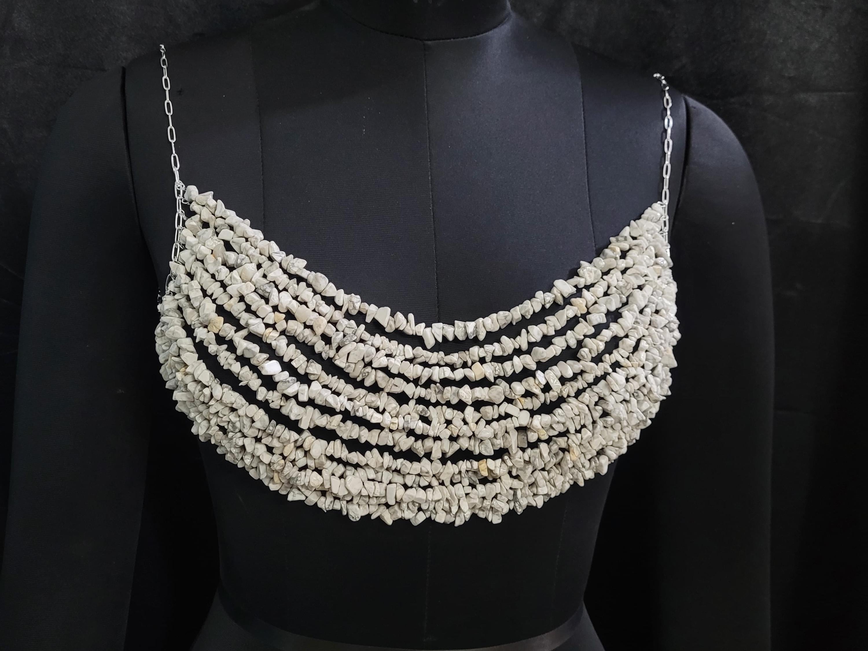 Howlite Gemstone Bralette – Luxury Handmade Body Jewelry, White