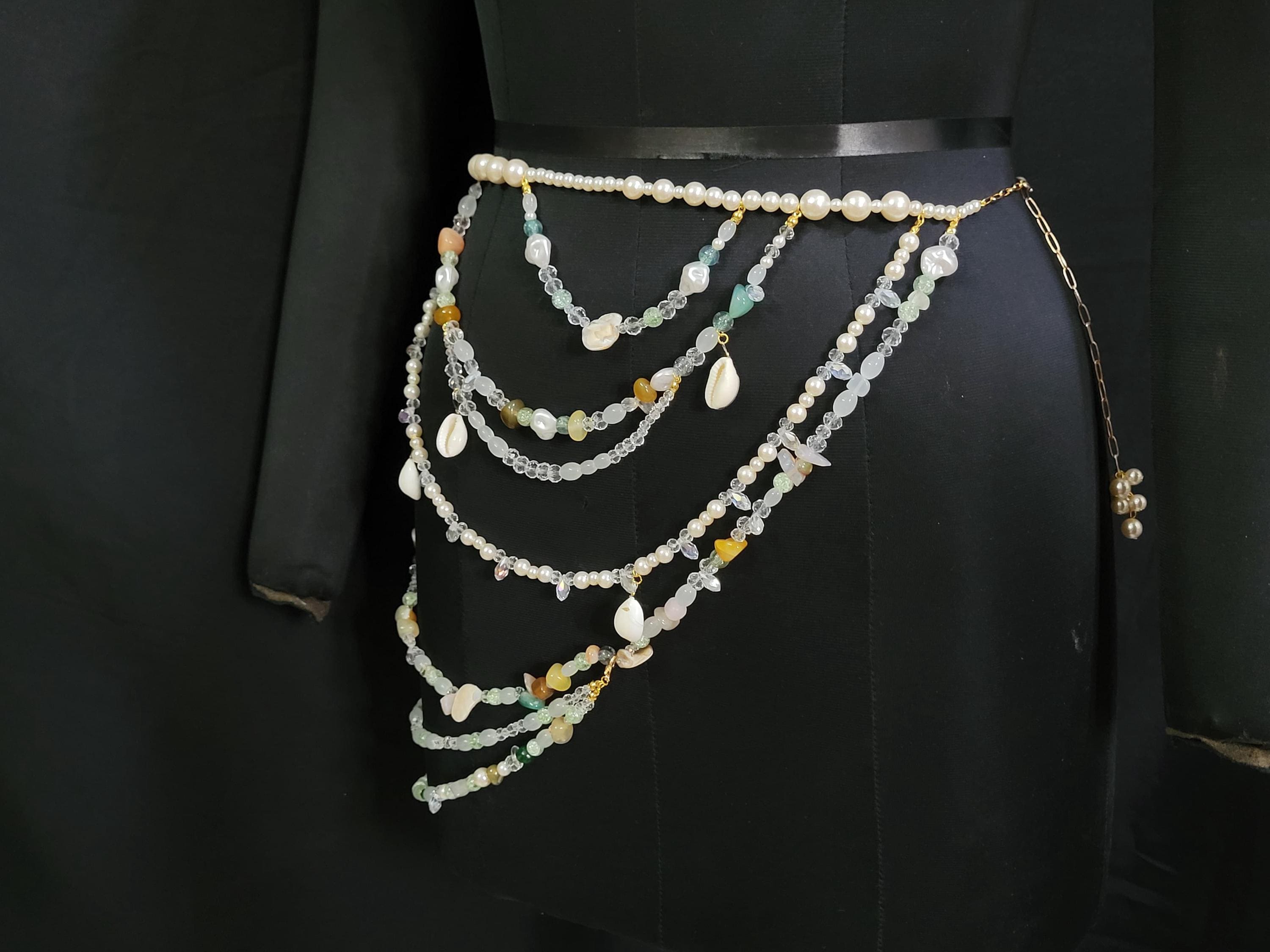 Beaded Hip Chain Skirt | Shell Gemstone Belly Chain | Pearl  display picture 3