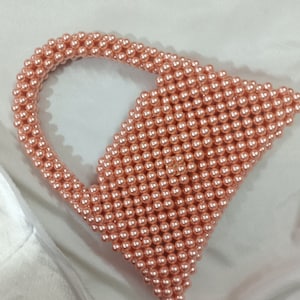 Peach Pink Pearl Heart Bag – Handmade Beaded Purse with Magnetic Closure | Bridal, Party, Y2K, Statement Bag | Valentine Gift
