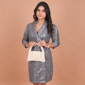 Bolso de perlas sintéticas hecho a mano para fiesta de bodas - Bolso "VELA" / Bolso con cuentas de perlas para ella / Bolso de noche perfecto