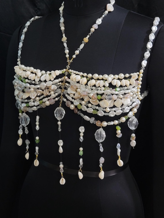 Luxury Pearl & Gemstone Bralette Body Chain – Handmade  display picture 1