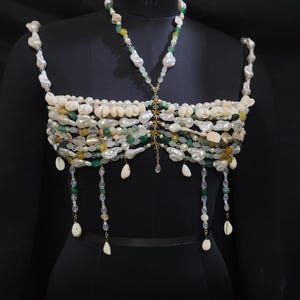 Pearl Shell Beaded Bralette Top | Handmade Festival Bra | Cowrie Shell Top | Boho Beach Wear | Crystal Body Jewelry | Mermaid Rave Outfit