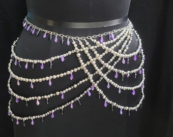 Falda de cristal con cuentas para fiesta, falda de carnaval para mujer, vestido de baile con cadena de cristal, joyería para el ombligo, tema de Halloween para despedida de soltera.
