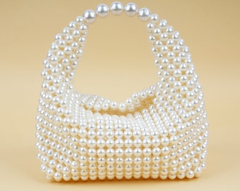 Ivory Pearl Beaded Hobo Bag – Handmade Statement Purse | Elegant Bead Shoulder Bag | Vintage Style Bridal Handbag | Gift for Her