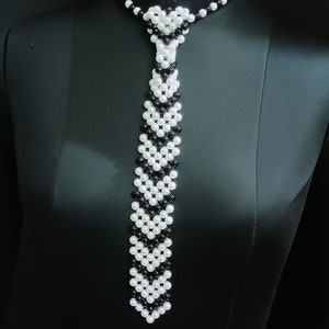 Handmade Black & White Pearl Tie