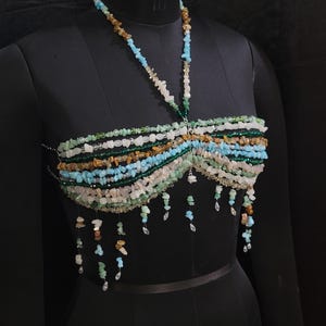 Mix Gemstone Bead Bra Pearl, Beaded Bralette Body Chain, Mermaid Core Top Festival Outfit, Christmas Holiday Party Costume, Carnaval Dress