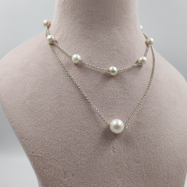 Minimalist Pearl Station Necklace Natural Pearl Layered Necklace For
