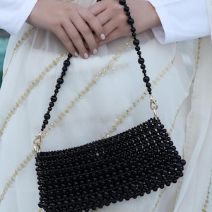 Handmade black  Beaded  Bag, Unique black  Shoulder Bag, Evening Clutch, Gifts for Her Birthday, Anniversary, Graduation, Thanksgiving