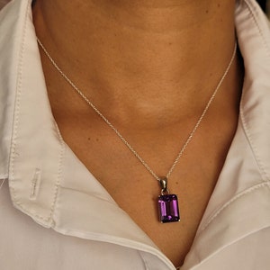 Natural Amethyst Emerald Cut Pendant Necklace for Women,Girls February Birthstone Jewelry Gifts for Her Birthday, Anniversary, Christmas