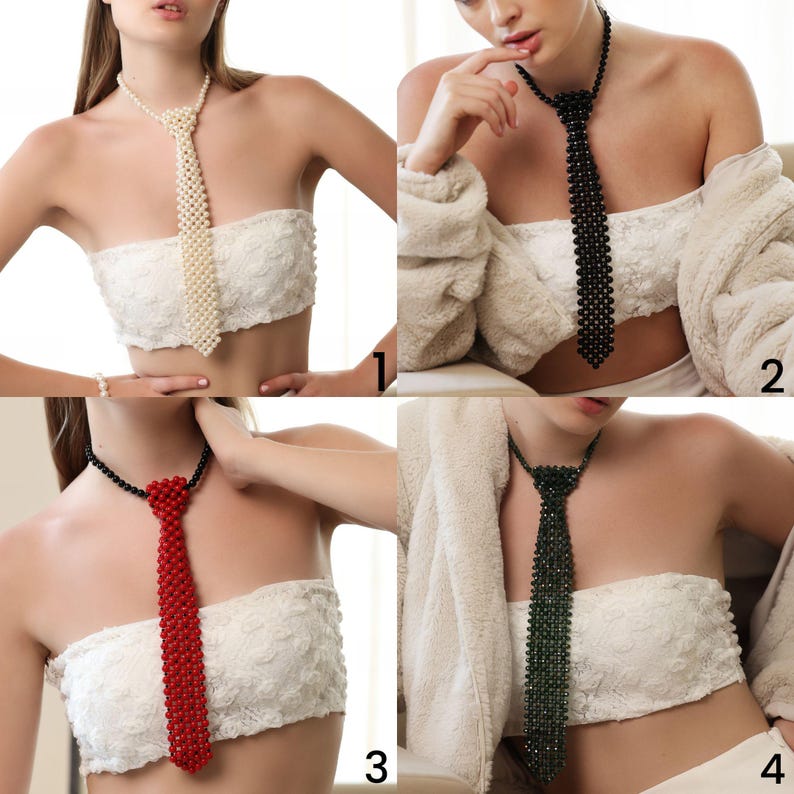 Collana con cravatta di perle nere • Gioielli unisex con cravatta di perle • Cravatta importante fatta a mano • Accessorio di moda gotico e formale immagine 9
