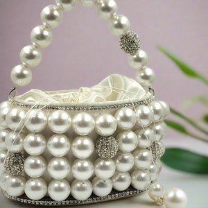 Bolso vintage con cuentas de perlas, bolso de boda con perlas, bolso de novia con cuentas color crema para mujeres y niñas, bolso de noche único, caja de regalo para dama de honor