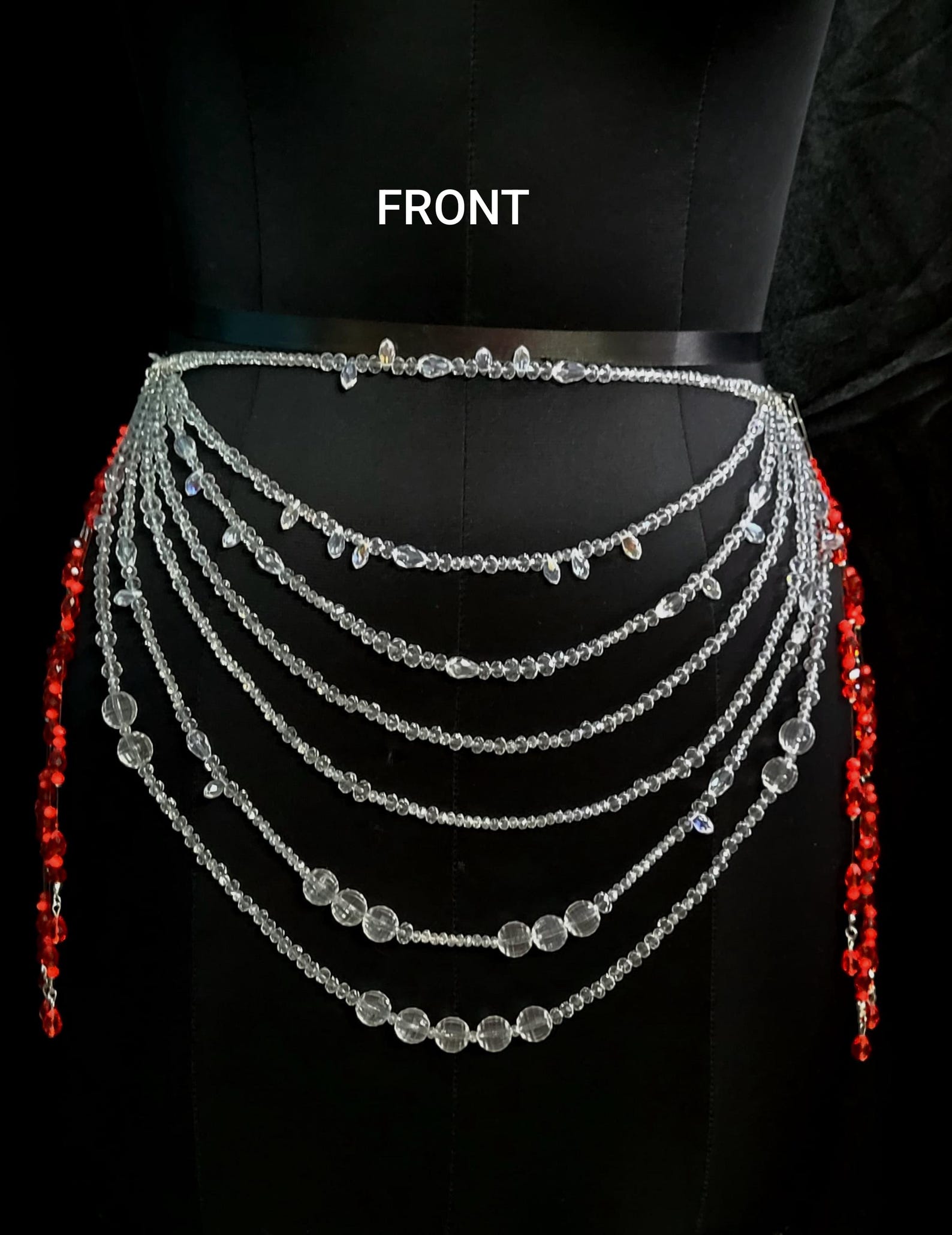 Crystal Beaded Skirt Belt | Red and Clear Festival Hip Chain | Handmade ...