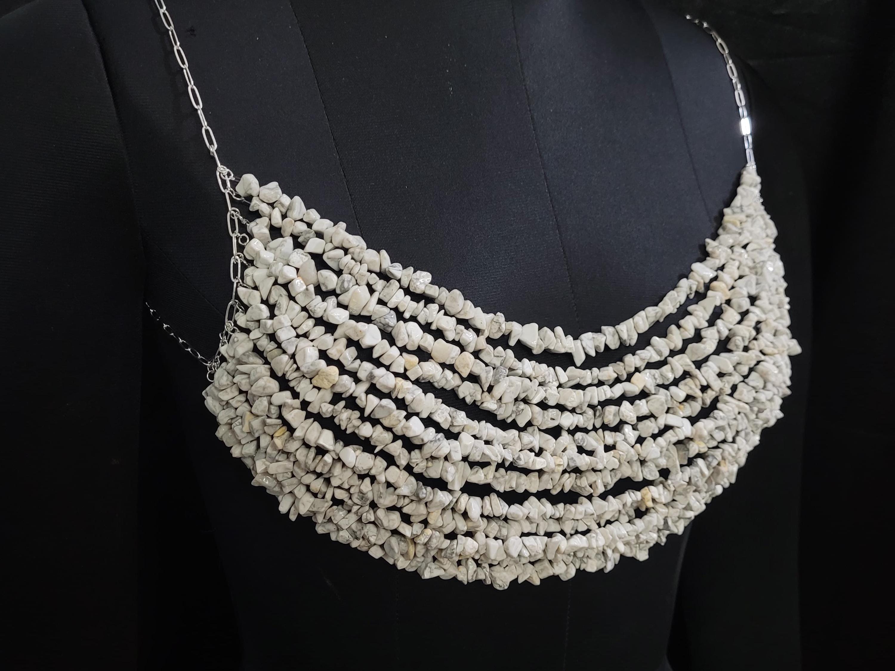 りお。 Howlite Gemstone Bralette – Luxury Handmade Body Jewelry, White