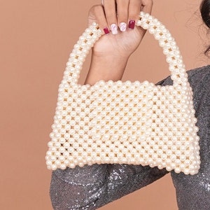 Bolso con cuentas de perlas, bolso de boda con perlas, bolso de novia con cuentas color crema, bolso de noche para mujer, bolso con perlas sintéticas para su regalo de cumpleaños, regalo personalizado