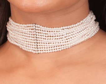 Cream Faux Multilayer Pearl Choker Necklace — Handcrafted 12-Pearl Strand Necklace for Brides, Bridesmaids & Holiday Gifts | Wedding Jewelry