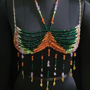 Multi Gemstones Beaded Bralette Body Chain - Rhinestone Mermaid Bra, Carnival & Festival Party Birthday Outfit, Women Siren Costume