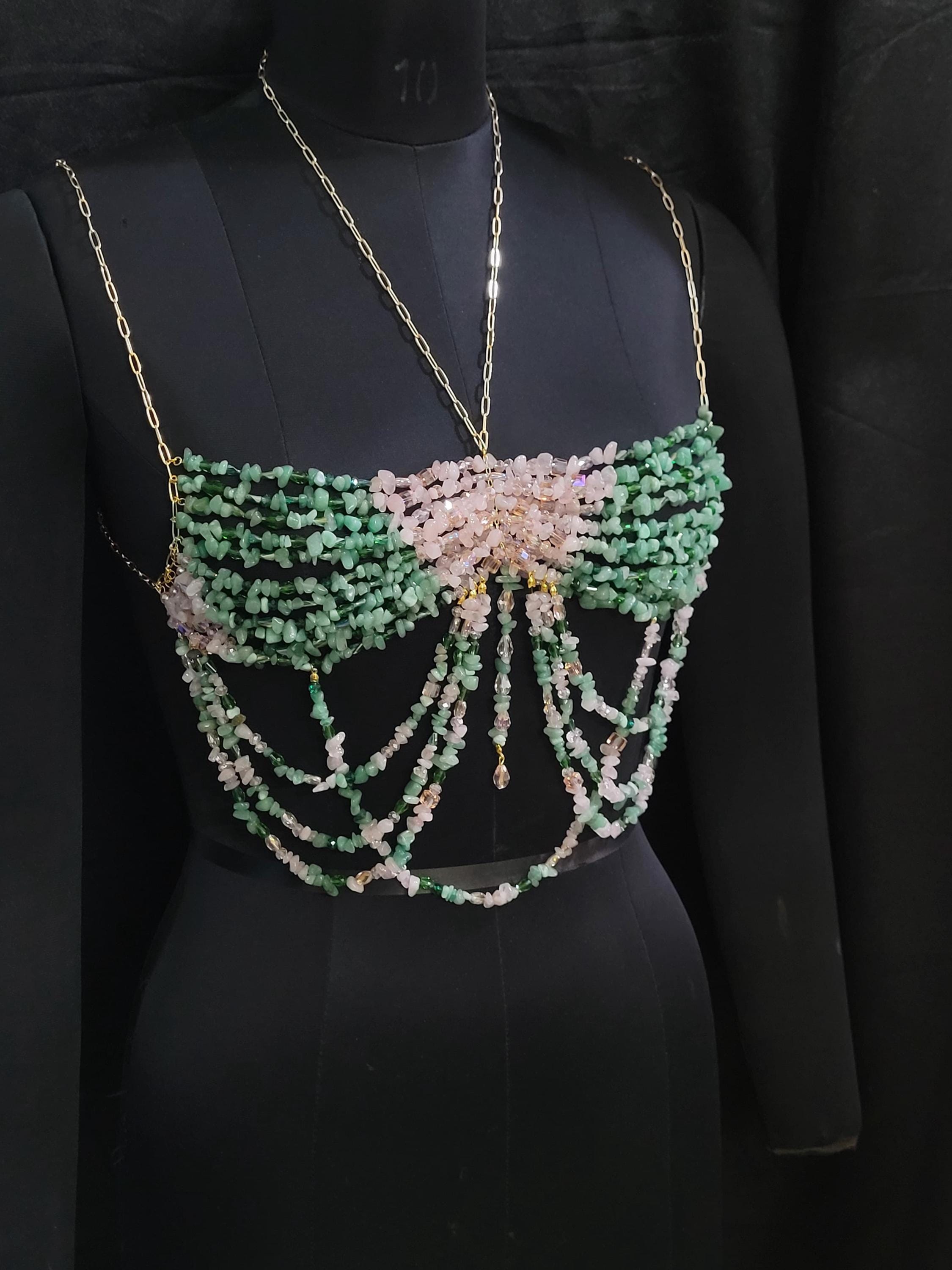 Wicked Inspired Gemstone Bralette Bra Top, Beaded Bralette, Mermaid Core Top Festival Outfit, Fairy Tale Carnival Bra