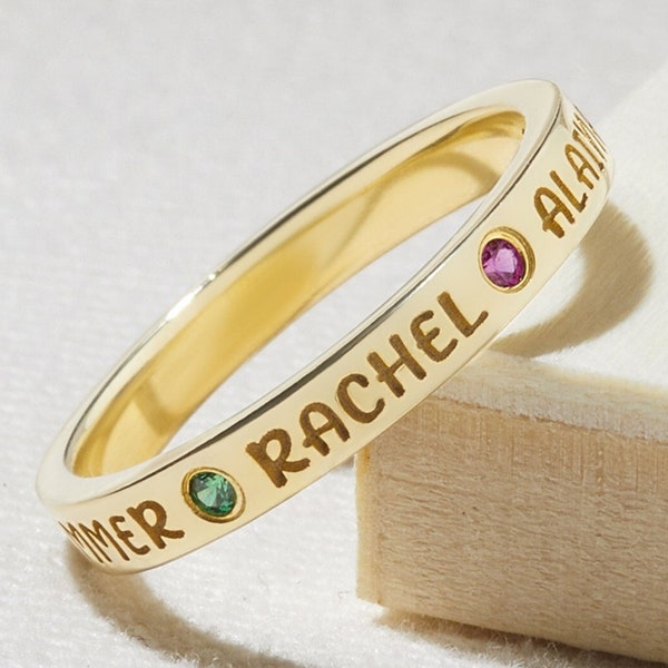 Mom Birthstone Ring - Mothers Ring 2 Stones - Mothers Ring 3 Stones - Birthstone Rings For Women - Gold / Silver Name Ring With 1-5 Names