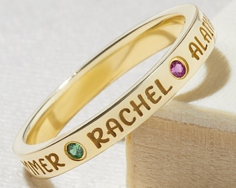 Mom Birthstone Ring - Mothers Ring 2 Stones - Mothers Ring 3 Stones - Birthstone Rings For Women - Gold / Silver Name Ring With 1-5 Names