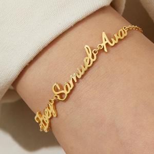 Pulsera con nombre: pulsera personalizada con varios nombres para mujer, pulsera personalizada de oro, regalo con placa de identificación para esposa, novia, hermana, madre