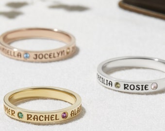 Birthstone Ring for Mothers - Customizable Ring with Names - 1 2 3 4 Birthstones, Gift for Mom, Daughter, Grandma in Silver, Gold, Rose Gold