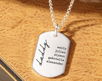 Personalized Grandpa Gift: Birthday Gift for Grandfather - Engraved Necklace with Grandchildren Names - Grandpa Christmas Gift - Silver/Gold