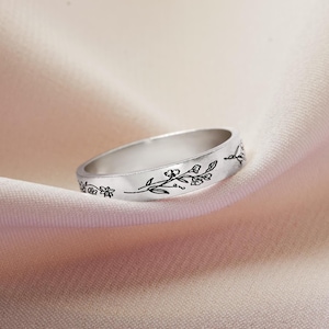 Anillo de flor de nacimiento personalizado: joyería de flores del mes de nacimiento personalizada en oro o plata, anillo de cumpleaños familiar para mujeres, mamás, esposas o abuelas