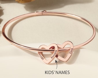 Mother Bracelet: Mothers Day Bracelet - Personalized Mom Jewelry - Engraved Heart Bracelet - Gift For Wife, Mom, Grandma - Handmade Bangle