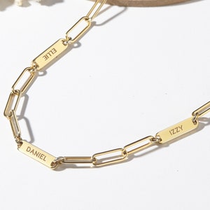 Collar personalizado con varios nombres: Collar con dos, tres, cuatro o cinco nombres - Cadena de clip de oro personalizada - Collar con varios nombres