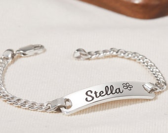 Id Bracelet: Personalized Bracelet, Silver, Gold ID Bracelet, Custom Engraved Bar Bracelet, Engraved Stainless Steel Id Bracelet