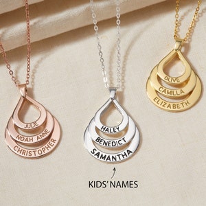 Personalized Mom Necklace: Stainless Steel Engraved Names Pendant