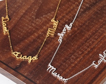 Elegante collar con tres nombres - Colgante familiar de oro personalizado con los nombres de los niños - Regalo ideal para el Día de la Madre - Joyería grabada a medida para mamá