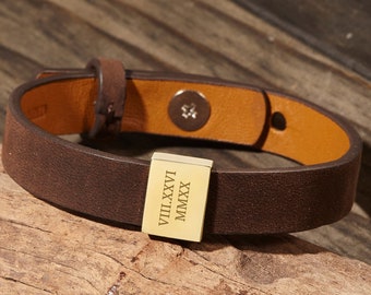Black Leather Bracelet - Brown Leather Bracelet for Men - Engraved Bracelet for Guys - Gift for Boyfriend, Husband, Dad - Christmas Gift