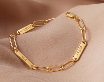 Personalized Bracelet with Kids Name Paperclip Chain, Custom Family Jewelry for Mom