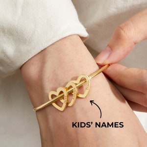 Customizable Mother&#39;s Bracelet - Names & Dates Engraved, Silver/Gold/Rose - Engraved Mom Bangle - Personalized Kids&#39; Names