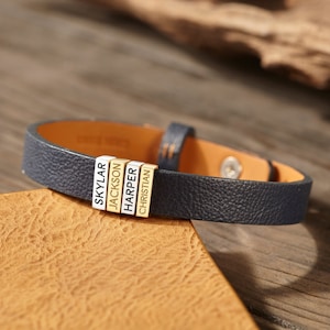 Pulsera de cuentas con nombre personalizado: pulsera de cuero personalizada para hombre, ideal para esposo, novio o papá. Regalo de joyería grabado para él.