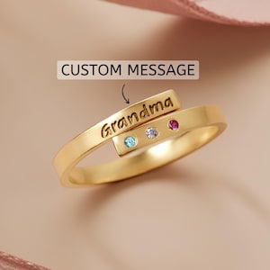 Anillo para abuelas, anillo para abuelas, anillo con piedra de nacimiento para abuelas, joyas para abuelas con piedras de nacimiento, anillo grabado en plata y oro, joyas para abuelas