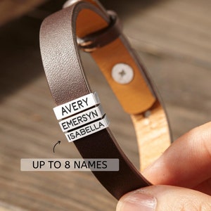Pulsera de papá grabada: pulsera de cuero personalizada para hombre - Cadena negra/marrón ajustable para esposo, novio, hijo - Dijes de plata/oro