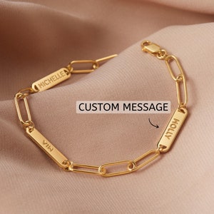 Pulsera de oro para mamá: Joyas personalizadas para el Día de la Madre, pulsera personalizada con corazones grabados para mamá o abuela, recuerdo familiar para 2-5 nombres