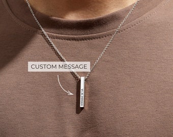 Custom Engraved Bar Necklace - Personalized Stainless Steel Jewelry for Men - Ideal Gift for Dad, Boyfriend -  Silver, Gold - Necklace Men