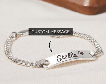 Custom Name Bracelets: Id Bracelet With Engraved Name, Gold Bar Nameplate Bracelet For Her, Personalised Gift For Wife, Girlfriend, Mom