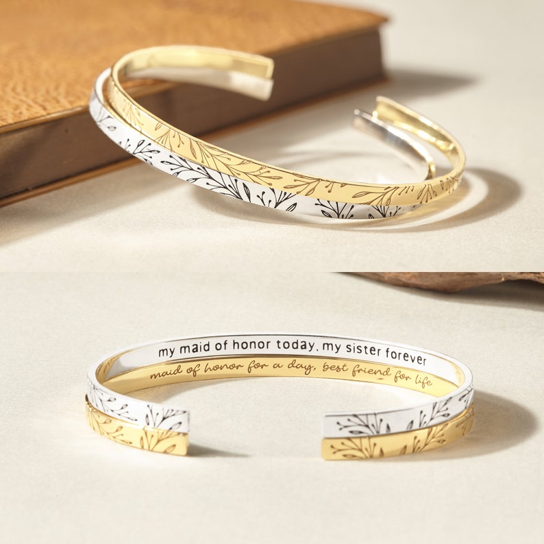 Engraved Bracelet: Personalized Bracelets Silver, Gold Customized Bracelets With Text Name Bangle With Message Inside Gift For Her image 5