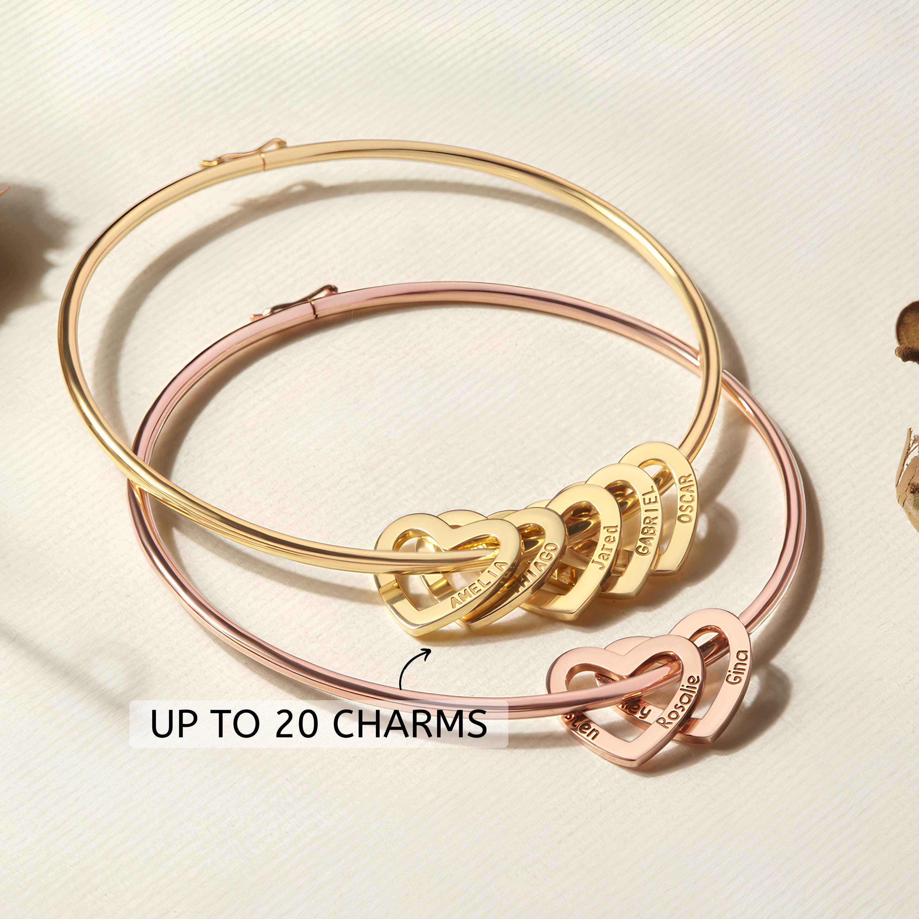 Personalized Grandma Bracelet, Engraved Heart Charm Bangle with…