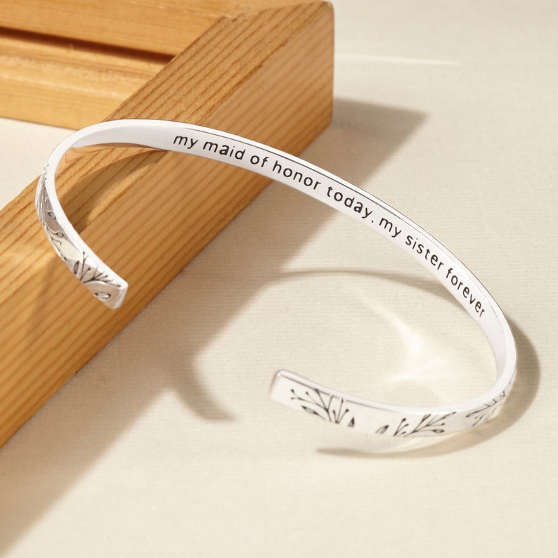 Engraved Bracelet: Personalized Bracelets Silver, Gold Customized Bracelets With Text Name Bangle With Message Inside Gift For Her image 4
