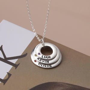 Collar con piedra de nacimiento personalizado para mamá: colgante con nombre grabado y piedras de nacimiento para niños: regalo de joyería personalizado para madre o abuela