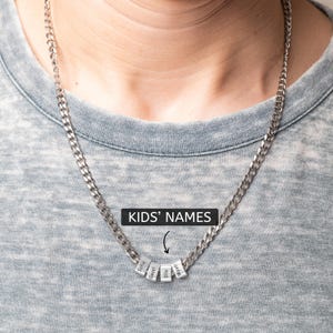 Personalized Name Necklace for Men – Custom Steel Chain with Engraved Charms – Cuban Link Necklace with Kids’ Names – Father Day Necklace