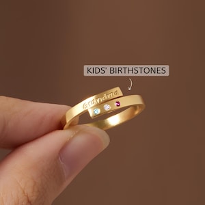 Anillo para madre, joyería con piedra de nacimiento para mamá, anillo dorado para mamá, anillo con piedra de nacimiento para madres, anillos para el día de la madre, anillo con piedra de nacimiento grabado único