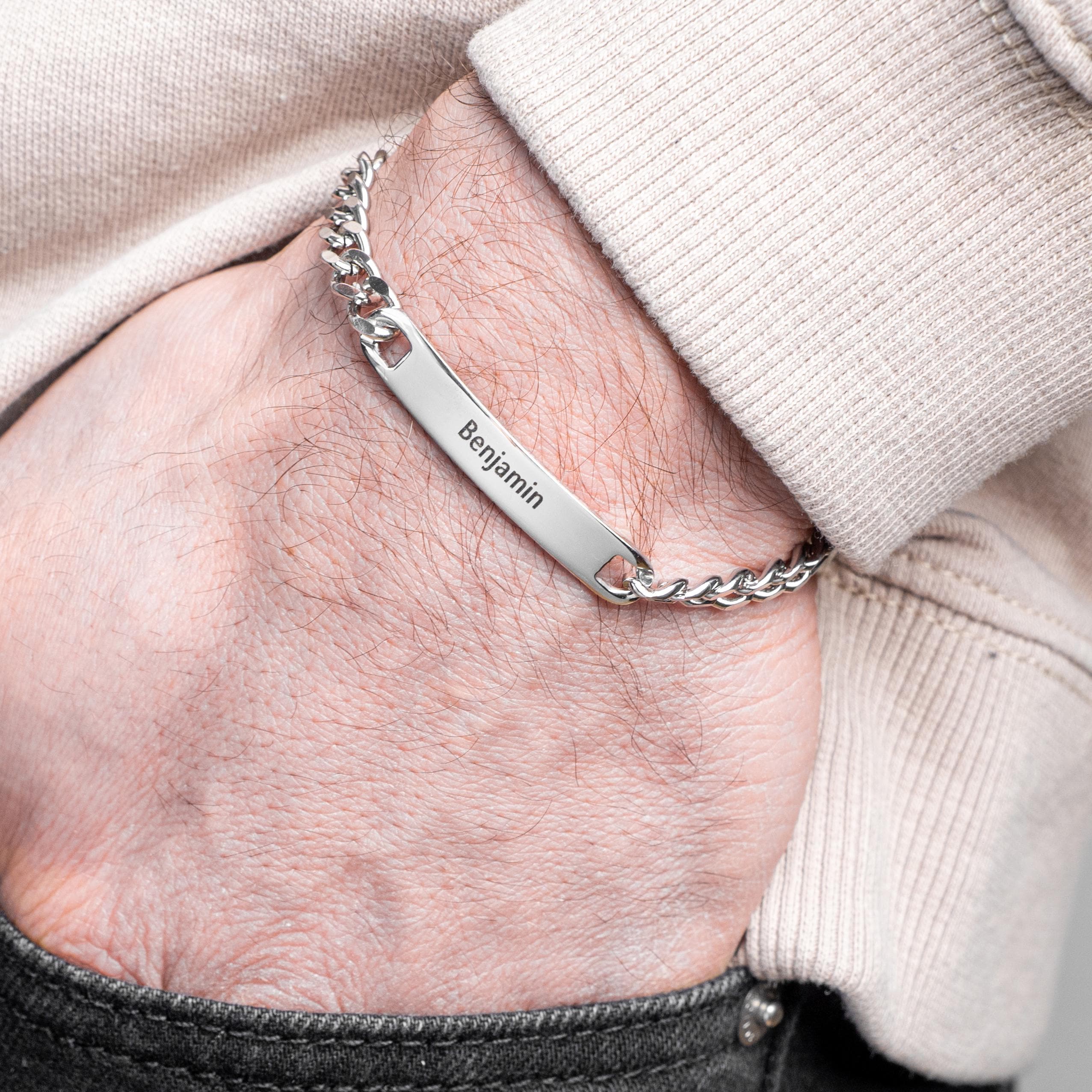 Engraved Name Bracelet for Men – Custom Silver ID Bracelet With