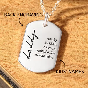 Dad Necklace with Kids Names- Father’s Day Necklace, Personalized Dog Tag for Dad with Engraved Names, Custom Mens Jewelry, Gift for Husband