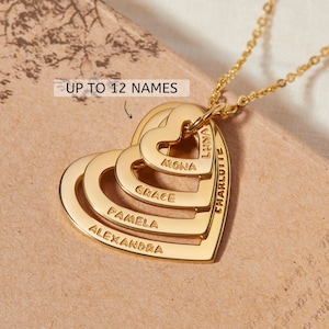 Personalized Family Heart Necklace – Stainless Steel, Custom Names